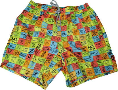 Zeybra Portofino 1962 Men's Swim Trunks - Post-it Design - Multicolor Fluorescent Yellow