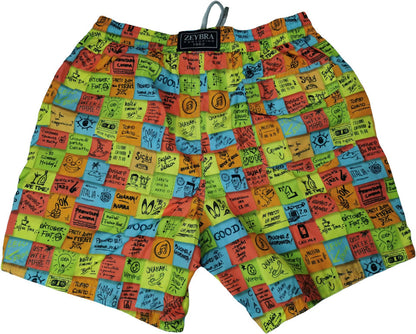 Zeybra Portofino 1962 Men's Swim Trunks - Post-it Design - Multicolor Fluorescent Yellow