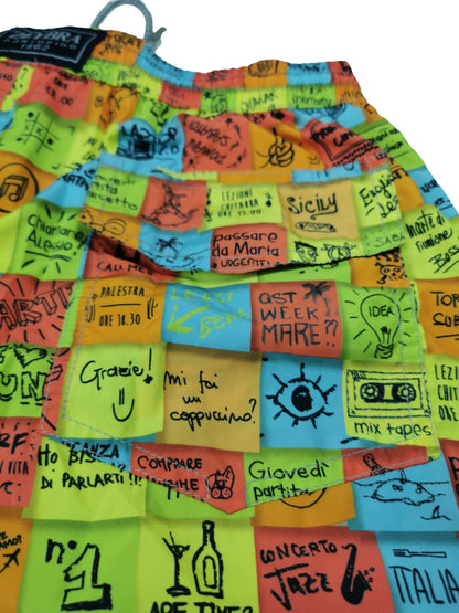 Zeybra Portofino 1962 Men's Swim Trunks - Post-it Design - Multicolor Fluorescent Yellow