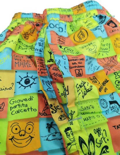 Zeybra Portofino 1962 Men's Swim Trunks - Post-it Design - Multicolor Fluorescent Yellow