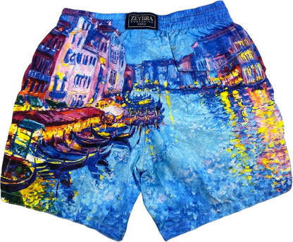 Zeybra Portofino 1962 Men's Swim Trunks - U.Venice Pattern - Light Blue/Multicolor