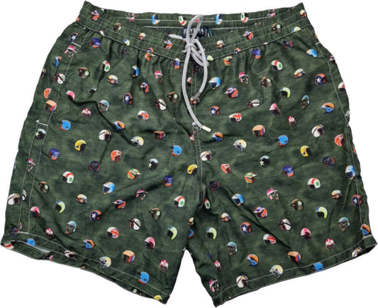 Boxer mare uomo Zeybra Portofino 1962 fantasia caschi verde. Vista frontale