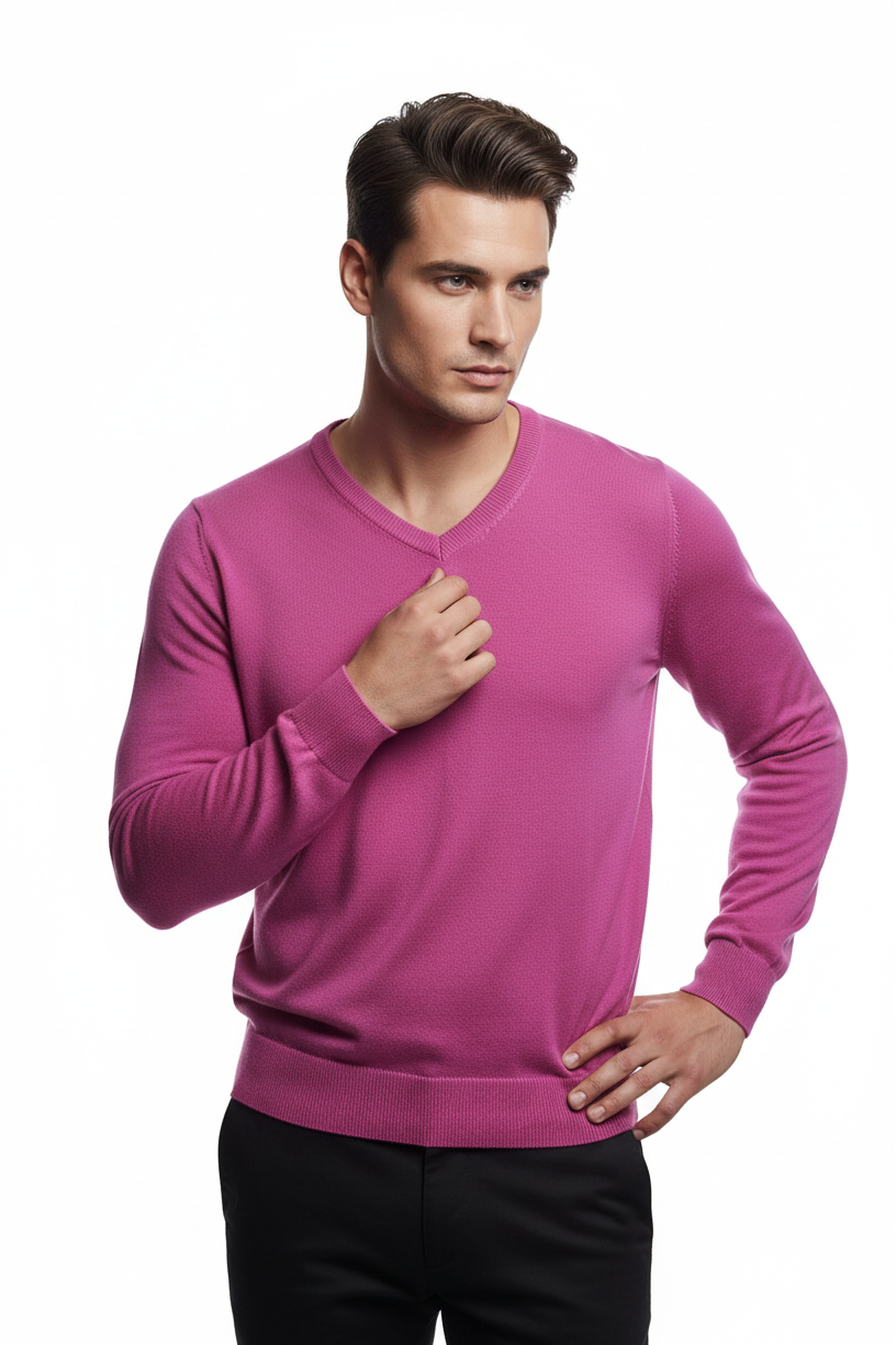 Maglia uomo Bramante con scollo a V in colore lilla, abbigliamento moda uomo, maglia di stile casual e confortevole.
