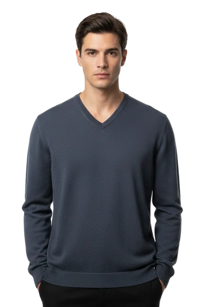Maglia uomo Bramante a scollo a V in tessuto blu notte, comoda e versatile, perfetta per un look casual e raffinato