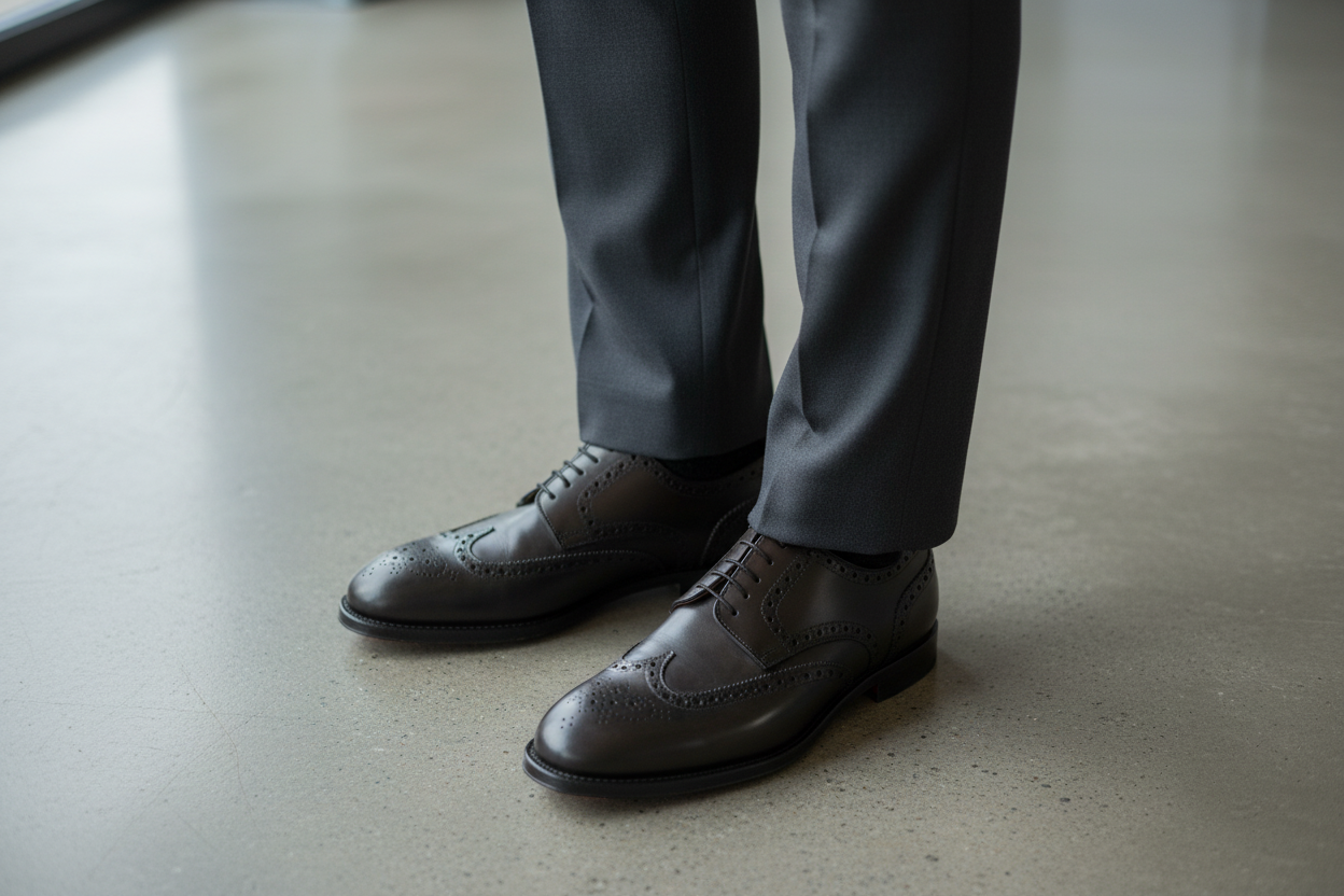 Brogue nere indossate vista dall'alto