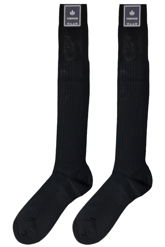 Calze Lunghe Uomo Timonier A Coste Nero Tinta Unita Cotone Karnak 100% Egiziano vista frontale