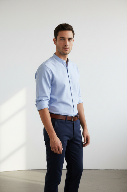 Camicia uomo Bagutta colletto coreano tinta unita celeste