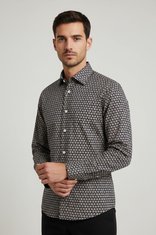 Foto modello camicia Bagutta fantasia blu verde marrone blu3