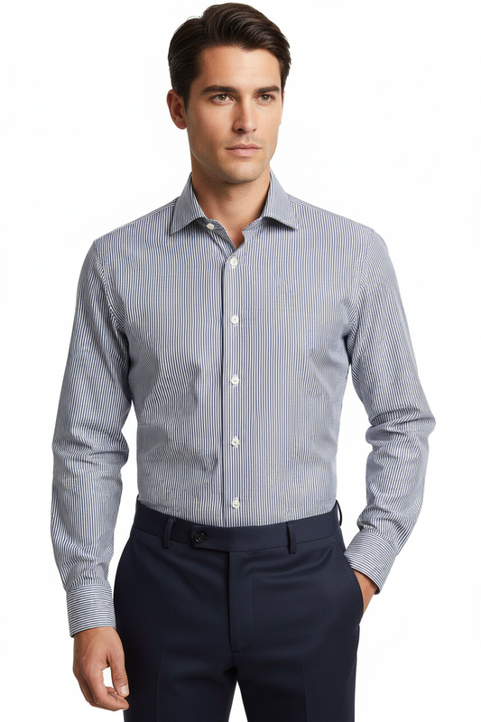 Camicia uomo Bagutta fantasia mille righe bianco grigio