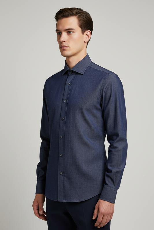 Camicia uomo Bagutta tinta unita denim grigio slim