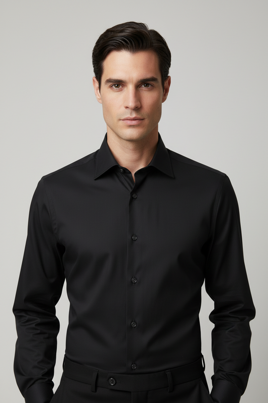 Camicia uomo Bagutta tinta unita nero manica lunga