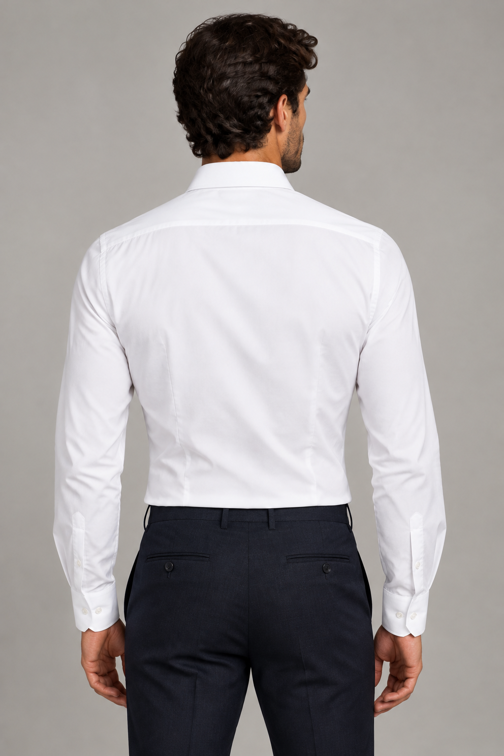 Camicia uomo Barba collo francese e polsini con bottoni bianca. Vista retro