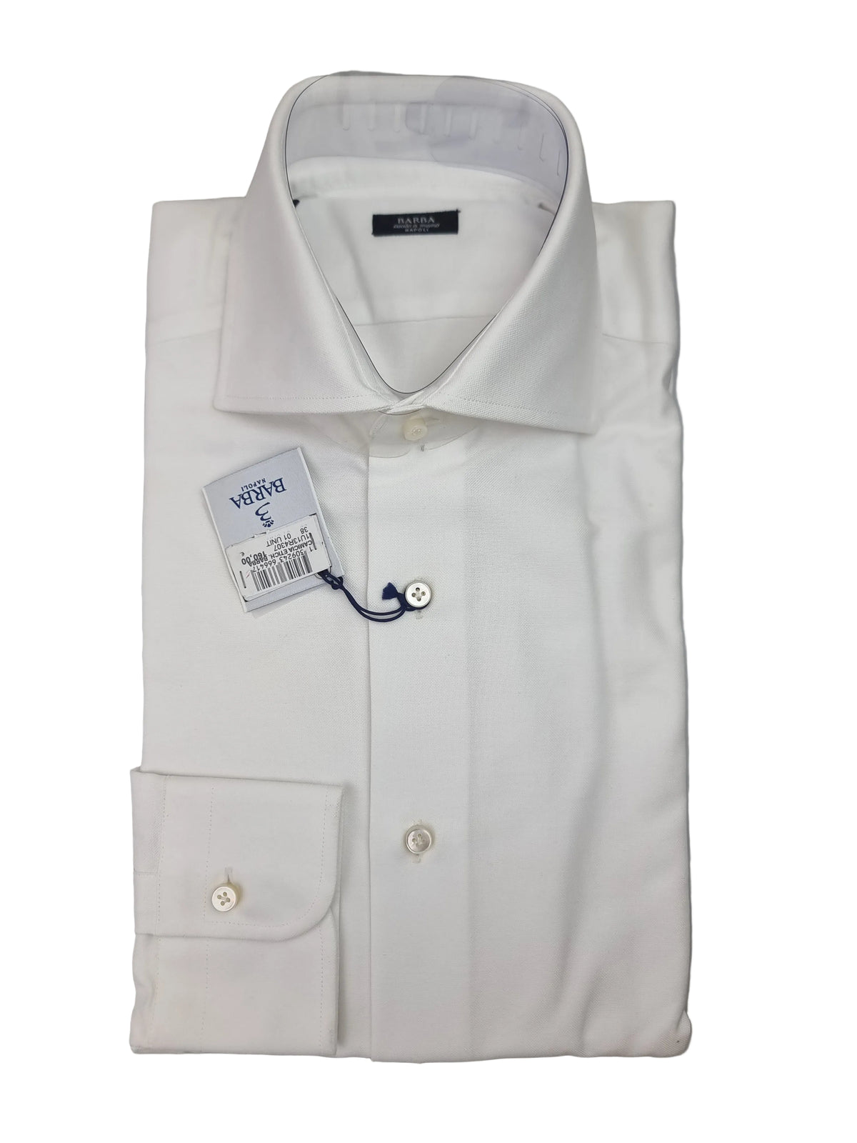 Camicia uomo Barba collo francese e polsini con bottoni bianca. Vista piegata 