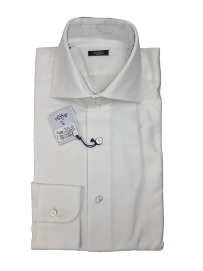 Camicia uomo Barba collo francese e polsini con bottoni bianca. Vista piegata 
