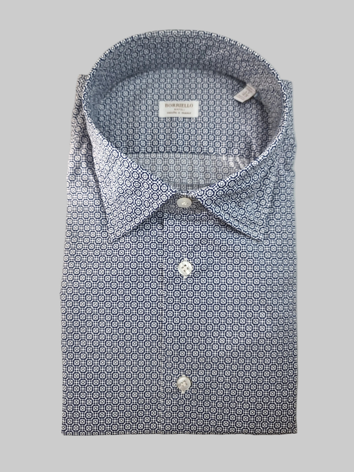 Camicia uomo Borriello microfantasia Bianco blu navy piegata