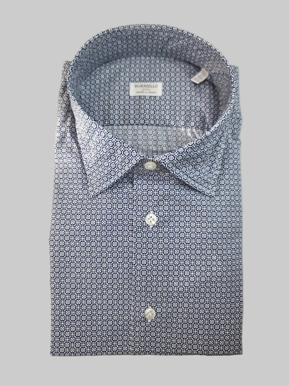 Camicia uomo Borriello microfantasia Bianco blu navy piegata