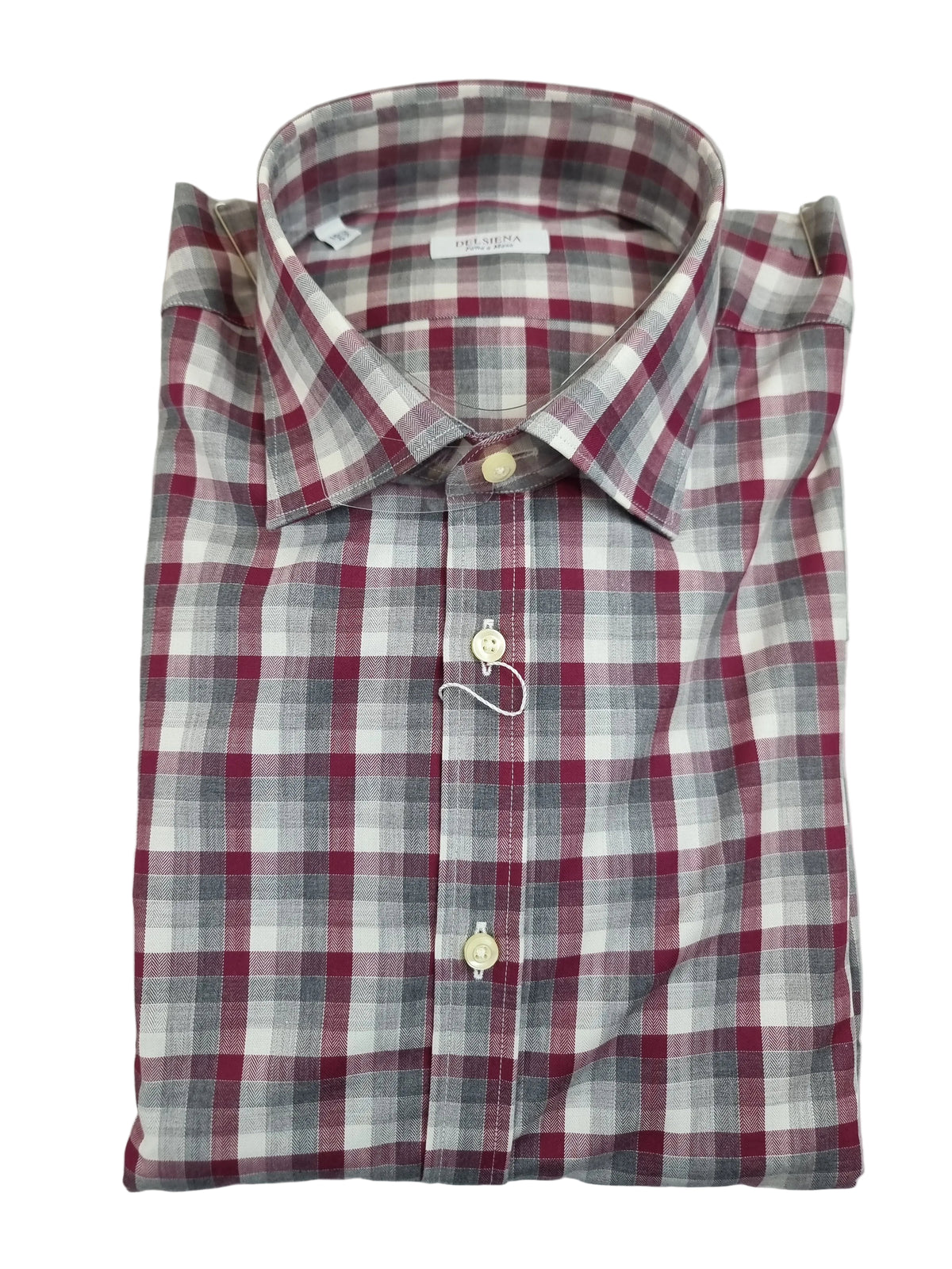 Camicia uomo Del Siena fantasia quadri nei colori rosso grigio bianco piegata  
