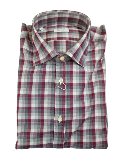 Camicia uomo Del Siena fantasia quadri nei colori rosso grigio bianco piegata  