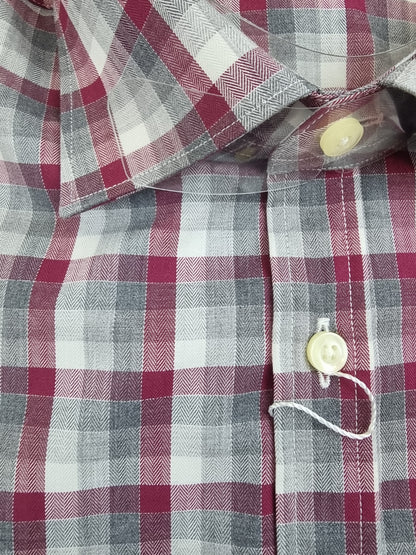Camicia uomo Del Siena fantasia quadri nei colori rosso grigio bianco particolare colletto