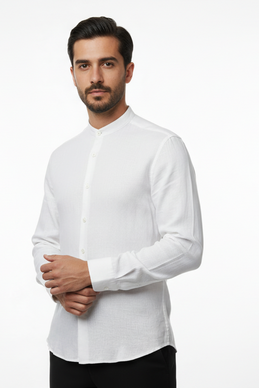 Camicia uomo DIKTAT tinta unita coreana lino1