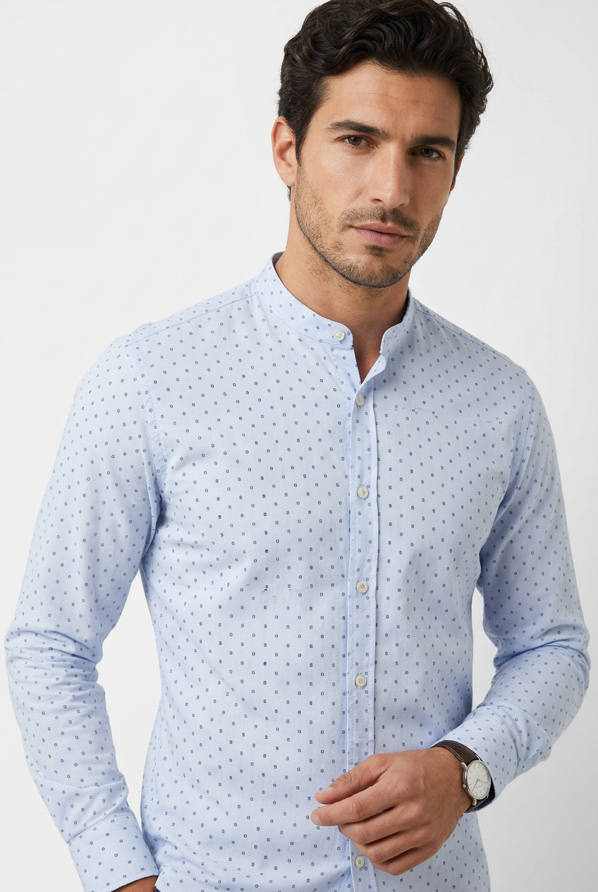 Camicia uomo Laboratori Italiani celeste micro fantasia