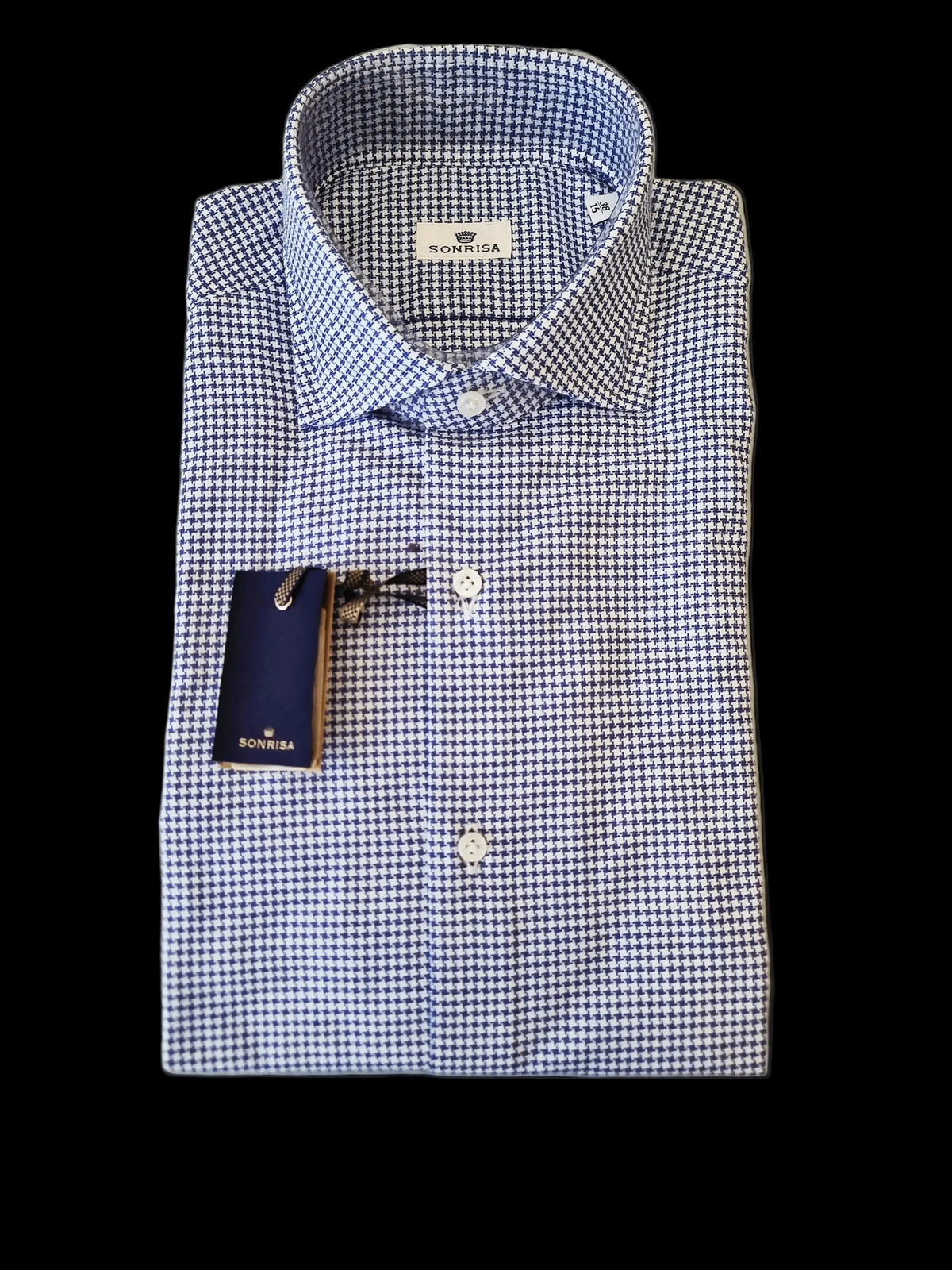 Camicia uomo Sonrisa fantasia pied de poule bianca blu made in Italy