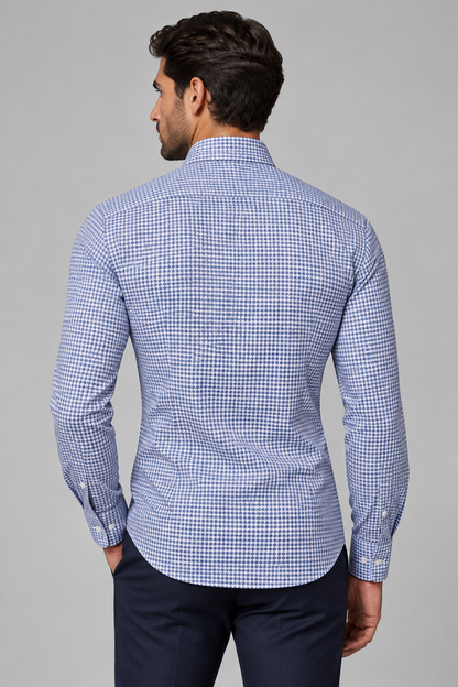 Camicia uomo Sonrisa fantasia pied de poule bianca blu made in Italy retro