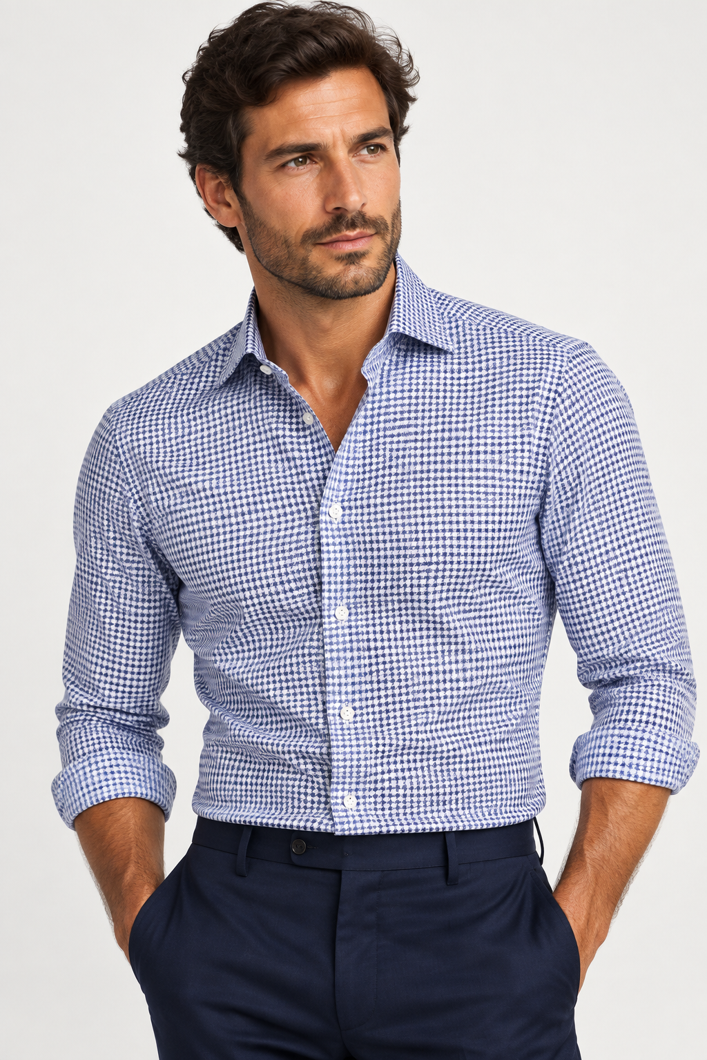 Camicia uomo Sonrisa fantasia pied de poule modello2