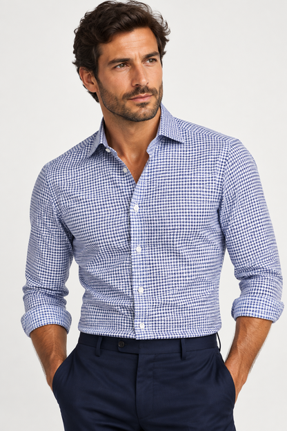 Camicia uomo Sonrisa fantasia pied de poule modello2