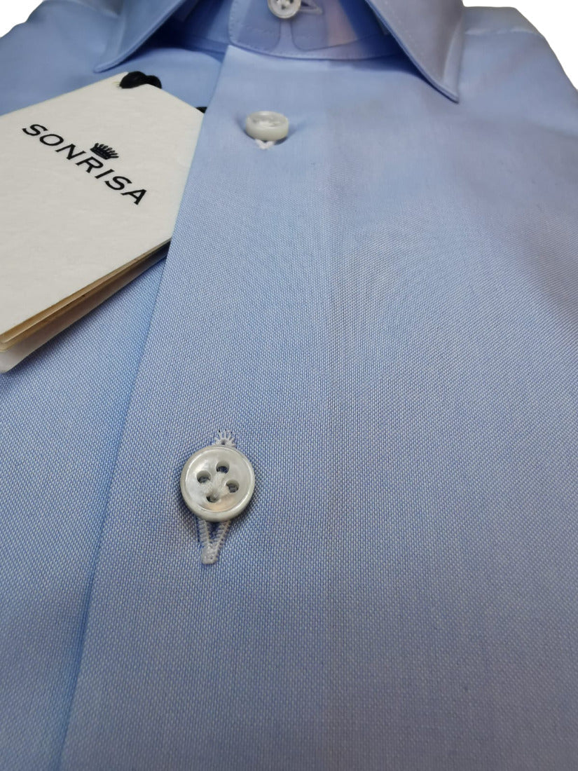 Camicia uomo Sonrisa tinta unita collo francese celeste3