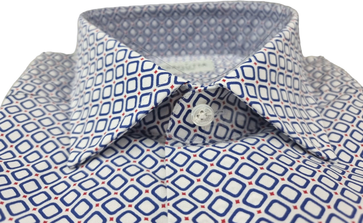 Camicia uomo Bagutta -  Fantasia -  Collo francese - Colore bianco/blu/rosso - Slim