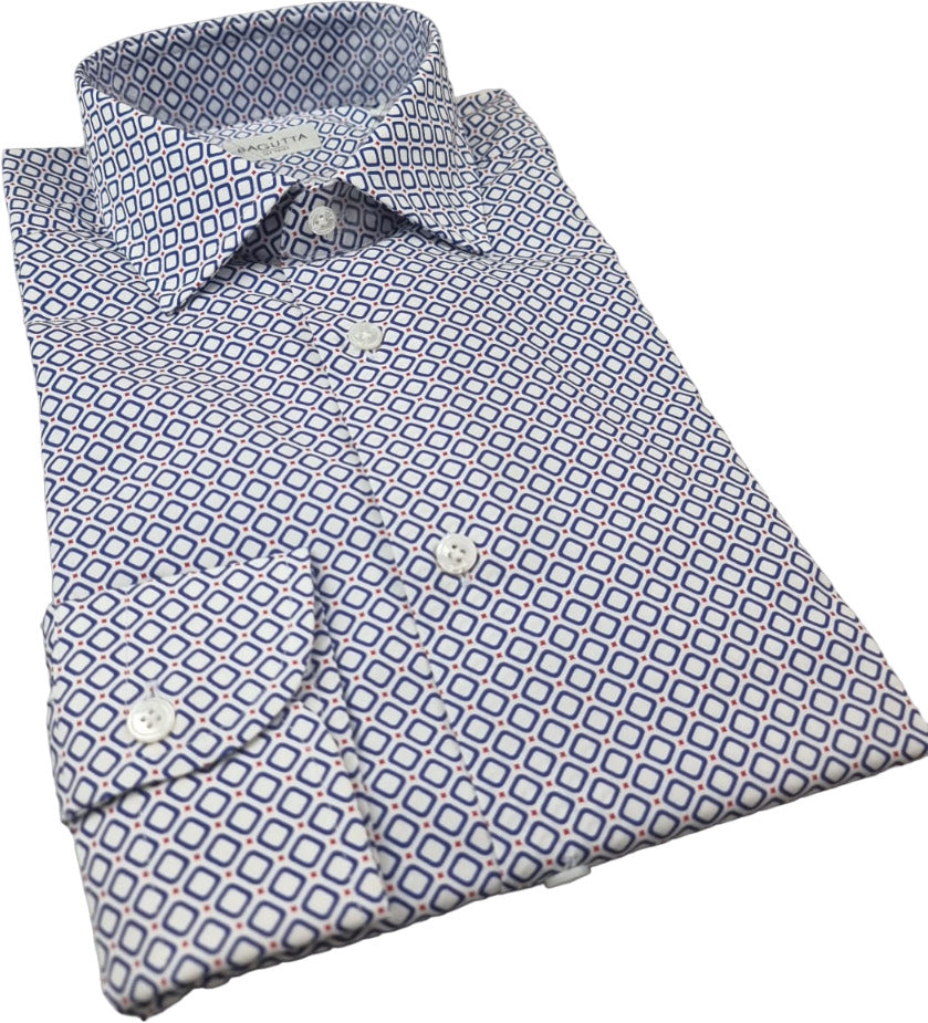 Camicia uomo Bagutta -  Fantasia -  Collo francese - Colore bianco/blu/rosso - Slim