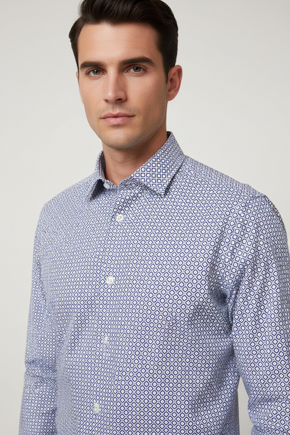 Camicia uomo Bagutta - Collo francese Fantasia geometrica Colore bianco/blu/rosso - Slim