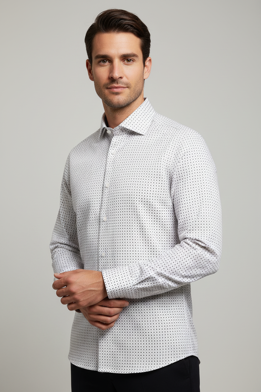 Camicia uomo Bagutta -  Fantasia -  Collo francese - Colore bianco