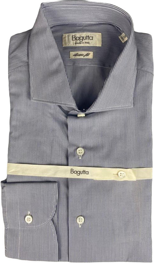 Bagutta Men's Shirt - Striped Pattern - White/Grey