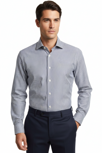 Camicia uomo Bagutta - Fantasia mille righe - Colore bianco/grigio