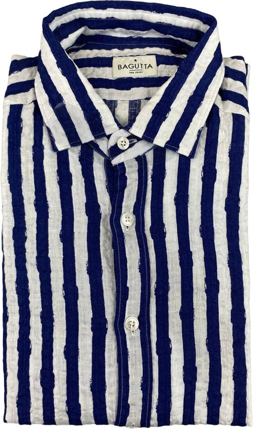 Bagutta Men's Shirt - Striped - White/Blue