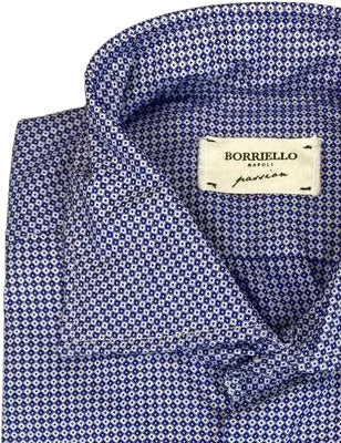 Camicia uomo Borriello Napoli - Fantasia micro rombi - Colore blu/bianco