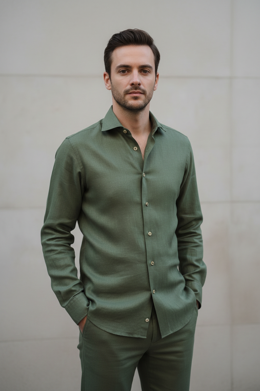 Camicia uomo Borriello - cotone/lino - verde