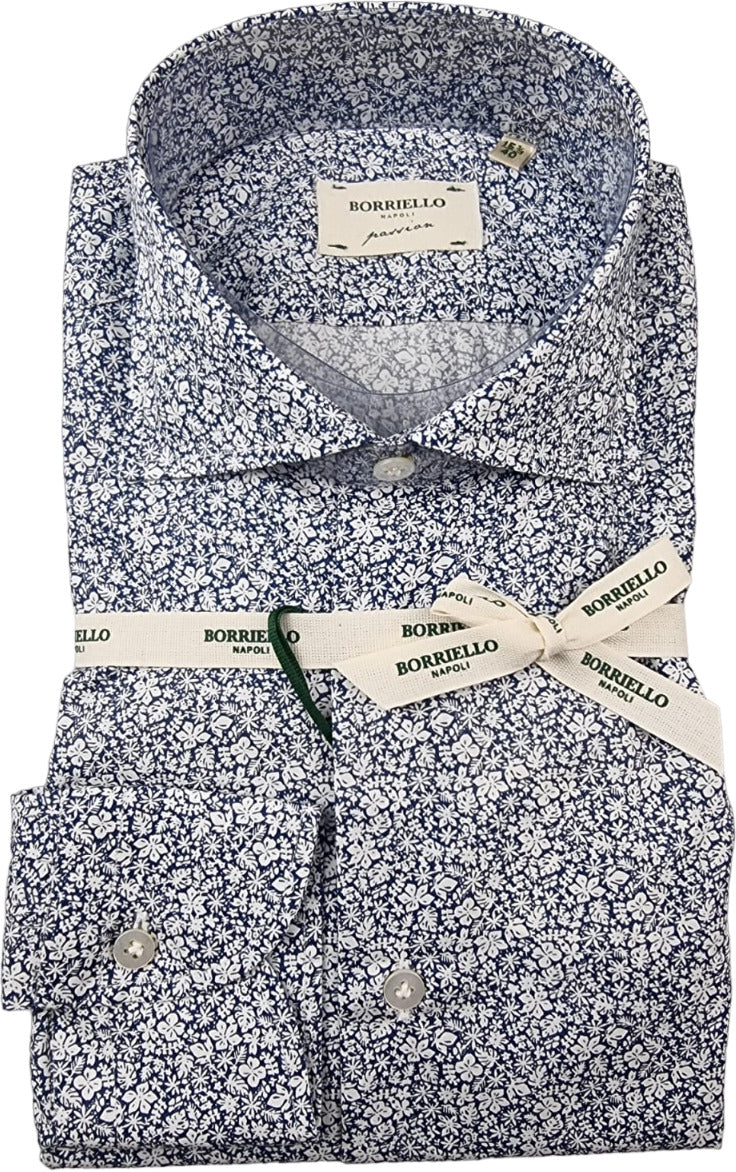 Camicia uomo Borriello - Fiori - Blu/bianco