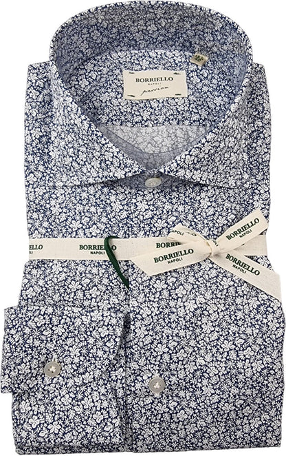 Camicia uomo Borriello - Fiori - Blu/bianco