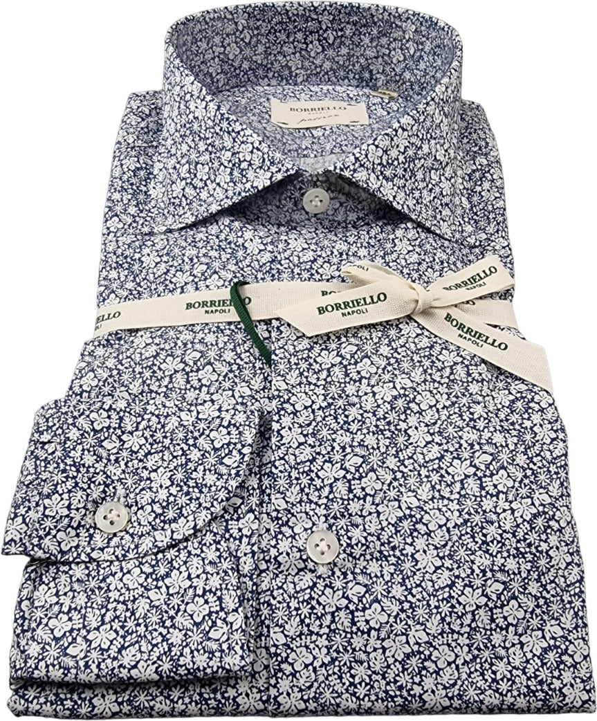 Camicia uomo Borriello - Fiori - Blu/bianco