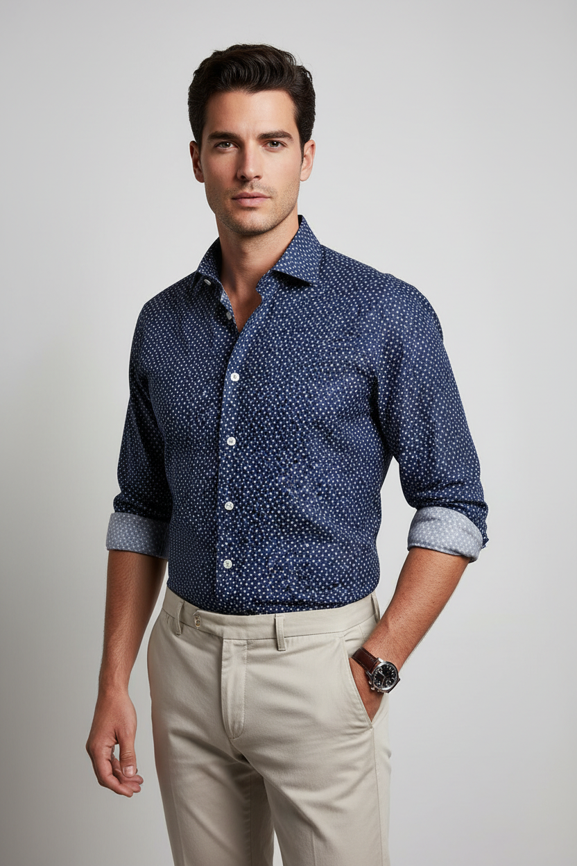 Borriello Men's Shirt - Stars - Midnight Blue