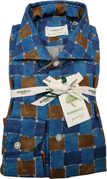 Camicia uomo Borriello Napoli - Fantasia quadri - Blu/marrone