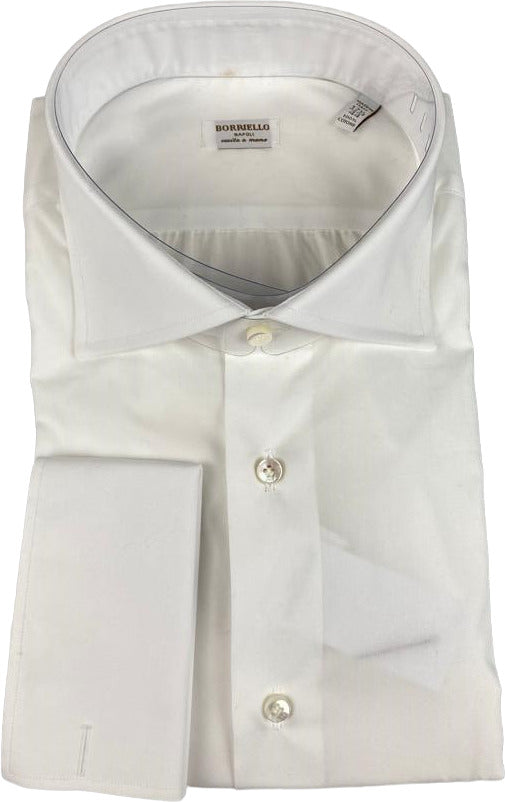 Camicia uomo Borriello Napoli  - Polso gemelli - Tinta unita bianco