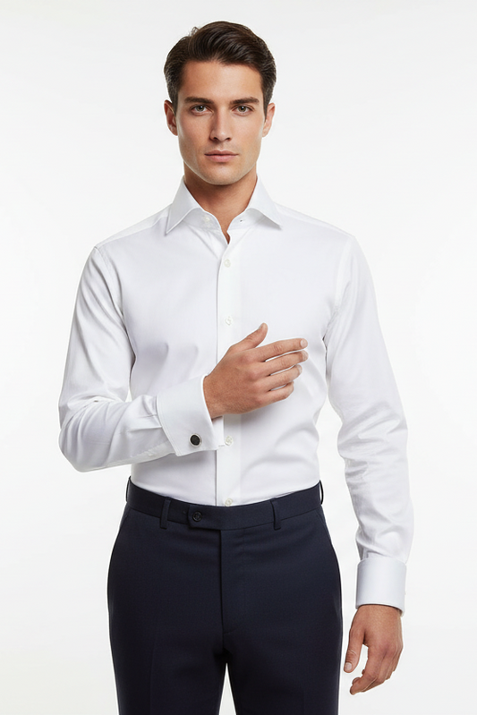 Camicia uomo Borriello - Polso gemelli - Tinta unita bianco