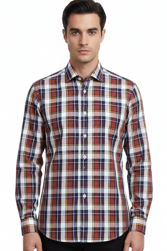 Camicia uomo Borriello fantasia quadri. Indossata