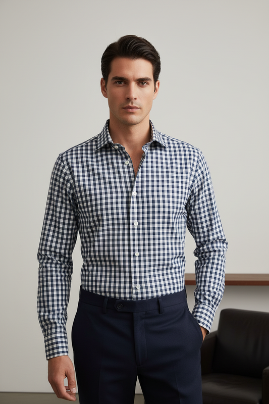 Camicia uomo Borriello collo francese fantasia quadri. Indosata