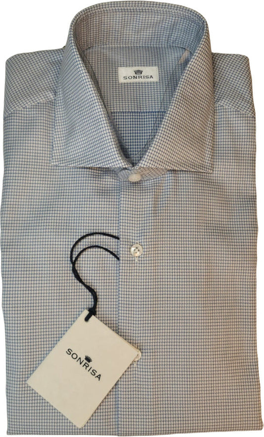 Camicia uomo Sonrisa -  fantasia - collo francese - colore celeste/bianco