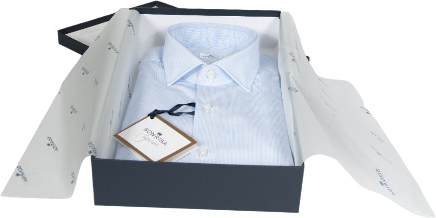 Camicia uomo Sonrisa -  Fantasia mini quadri - collo francese - colore bianco/azzurro